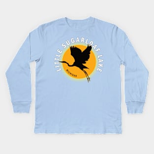 Little Sugarloaf Lake in Michigan Heron Sunrise Kids Long Sleeve T-Shirt